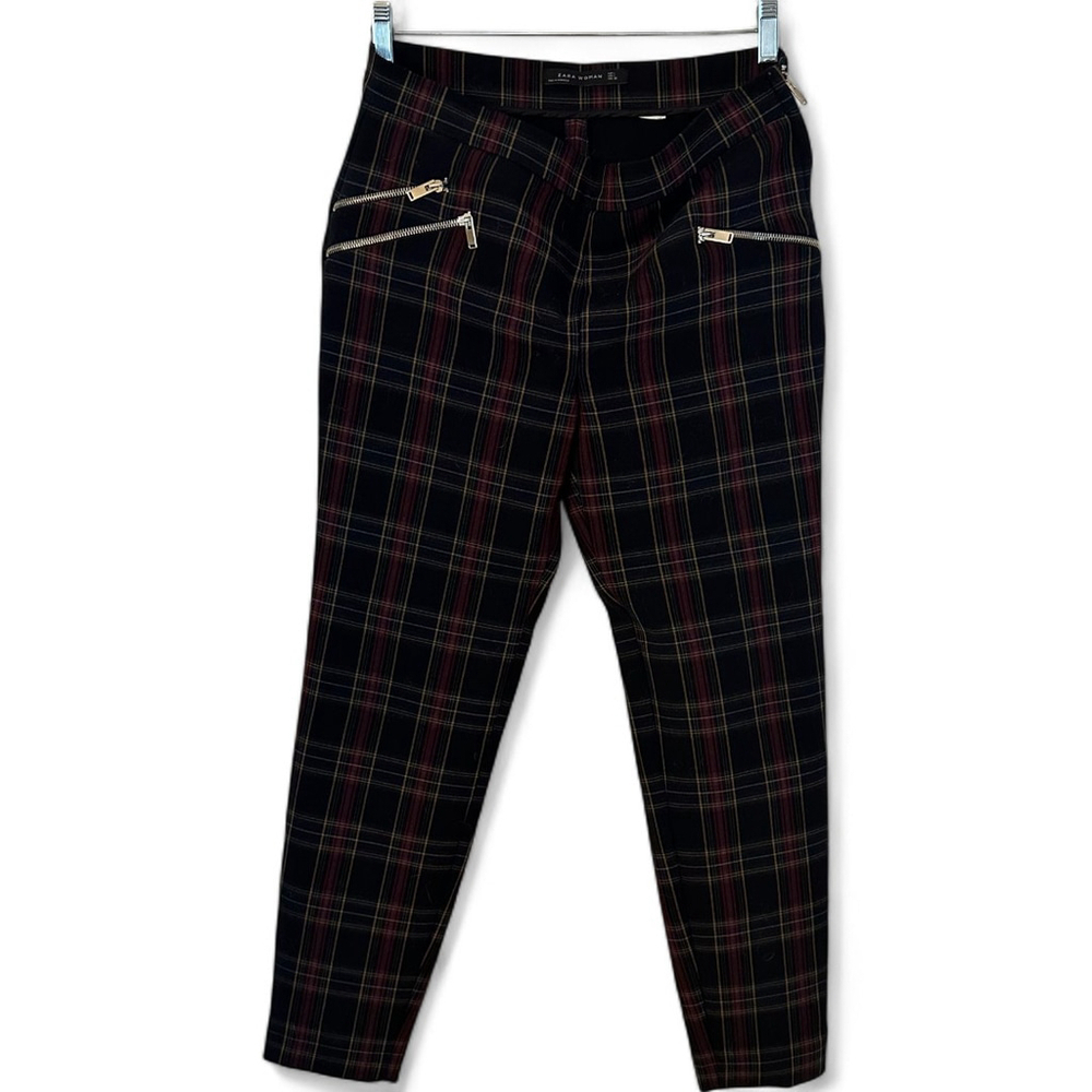 Women's Zara Plaid Pants Size L - Black and Red